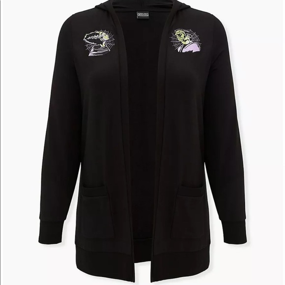 Torrid Universal Monsters Frankenstein Bride Hooded Black Embroidered Cardigan 2 - Picture 4 of 14